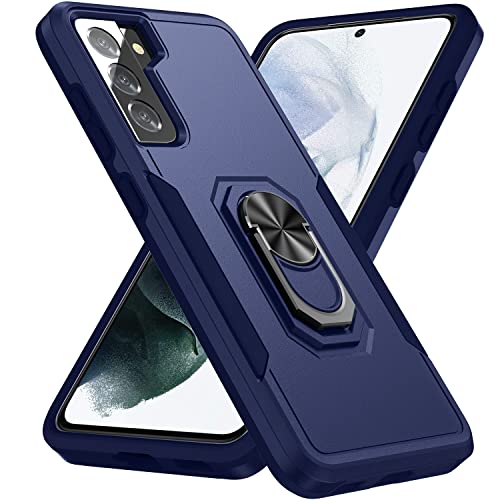 AFARER Series Designed for Samsung Galaxy S21 FE 5G Case Protection Double Layer Cover Hybird Soft + Hard Military-Grade Armor Heavy Duty Shockproof Matte Back with 360°Rotating Ring Kickstand-Blue