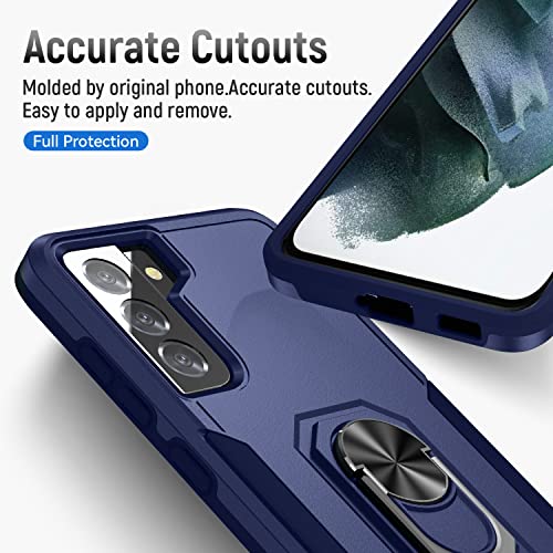 AFARER Series Designed for Samsung Galaxy S21 FE 5G Case Protection Double Layer Cover Hybird Soft + Hard Military-Grade Armor Heavy Duty Shockproof Matte Back with 360°Rotating Ring Kickstand-Blue