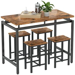 awqm bar table and chairs set,industrial dining table set for 4,small kitchen table wood pub bar table set,dining room table set for small space, breakfast nook,living room,walnut