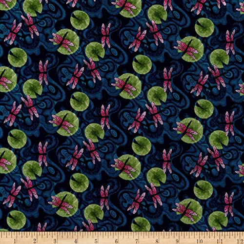 Studio E Koi Garden Tossed Lilly Pads and Dragonflies Multi, Fabric by The Yard