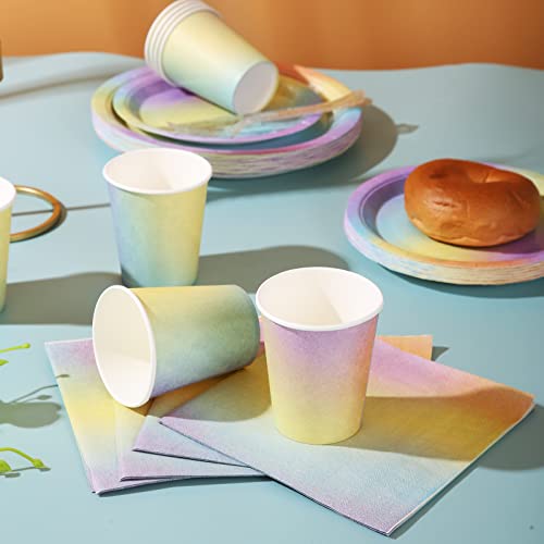 Gudvilla 200Pcs Pastel Plates Rainbow Birthday Paper Plates Decorations Party Supplies Disposable Paper Plates and Napkins Cups for Baby Showers Bridal Party Wedding,Serves 50