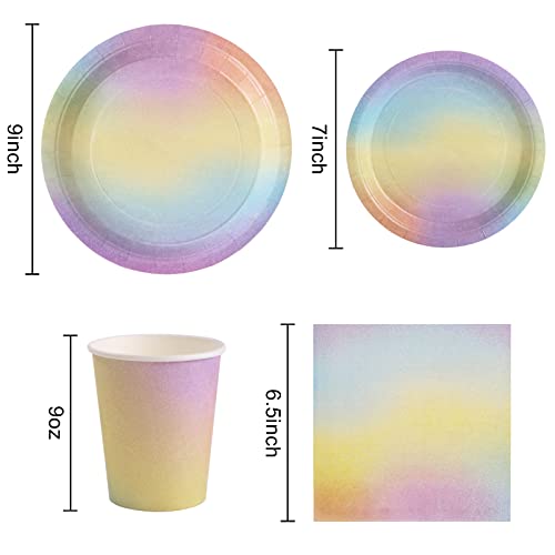 Gudvilla 200Pcs Pastel Plates Rainbow Birthday Paper Plates Decorations Party Supplies Disposable Paper Plates and Napkins Cups for Baby Showers Bridal Party Wedding,Serves 50