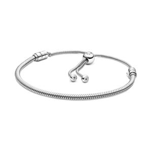 pandora jewelry moments snake chain slider charm bracelet for women - sterling silver with cubic zirconia - 11”