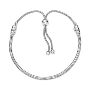 PANDORA Jewelry Moments Snake Chain Slider Charm Bracelet for Women - Sterling Silver with Cubic Zirconia - 11”