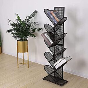 8-Tier Tree Bookshelf,Metal Free Standing Book Rack Minimalist Books Holder for Books Magazine Albums,Floor Standing Storage Display Shelf for Office Home Decor-Green A 10X22x127cm,Black a