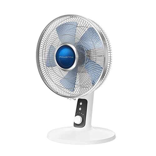 Rowenta Turbo Silence Table Fan 12 Inches Ultra Quiet Fan Oscillating, Portable, 4 Speeds, Manual Turn Dial, Indoor VU2730