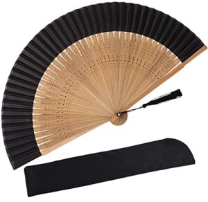 amajiji small folding hand fan for women, chinese japanese vintage style bamboo silk fans for party wedding dancing decoration gift performance (am-15)