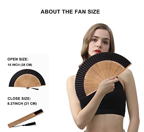 Amajiji Small Folding Hand Fan for Women, Chinese Japanese Vintage Style Bamboo Silk Fans for Party Wedding Dancing Decoration Gift Performance (AM-15)