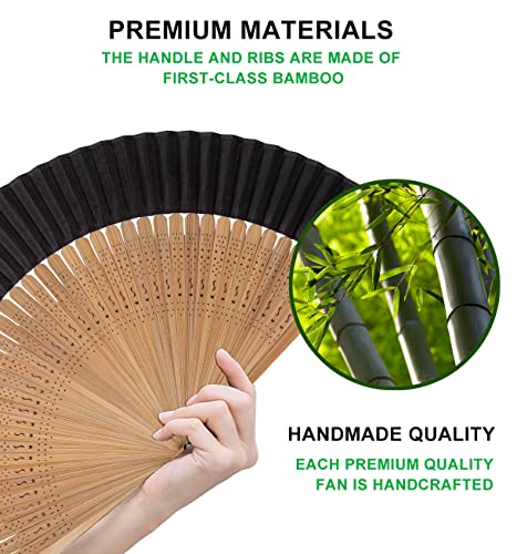 Amajiji Small Folding Hand Fan for Women, Chinese Japanese Vintage Style Bamboo Silk Fans for Party Wedding Dancing Decoration Gift Performance (AM-15)