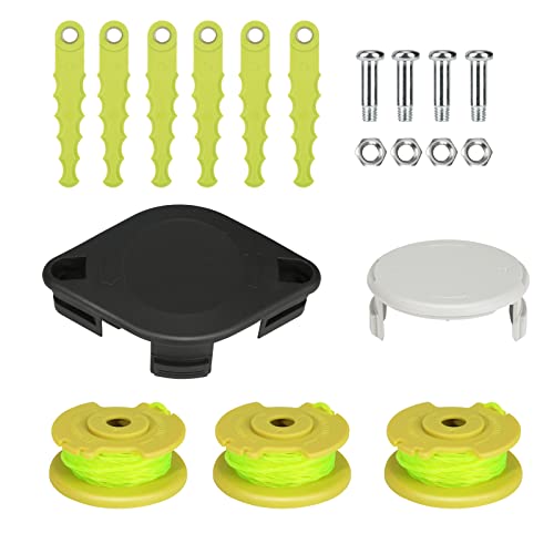 THTEN ACFHRL2 Polycarbonate Bladed and Trimmer Head, AC80RL3 Trimmer Spool Line & AC14HCA Spool Cap Compatible with Ryobi 18-Volt, 24-Volt & 40-Volt Trimmer (17 Pack)