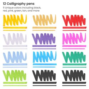 ARTEZA Calligraphy Markers, Set of 12, Permanent Water-Based Ink, 11 Unique Colors, 2mm Nibs, Water-Resistant, Flat Chisel-Tip Marker Pens