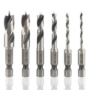 yakamoz 6pcs 1/4 inch quich change hex shank stubby drill bit set for wood stubby brad point short drill bits imperial