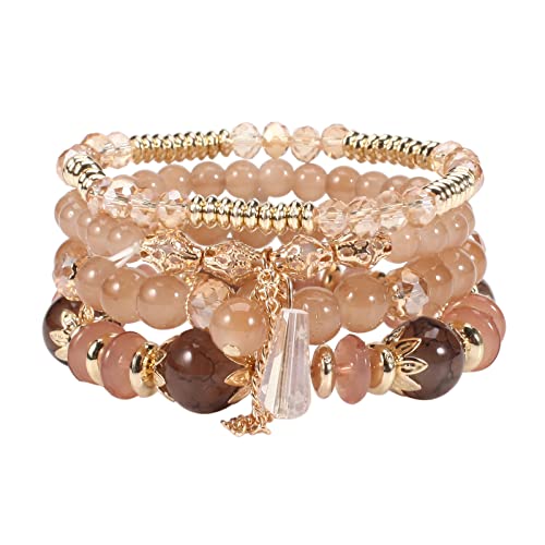 Bohemian Stackable Bead Bracelets for Women Stretch Multilayer Bracelet Set Multicolor Charm Jewelry 6 Sets