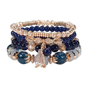 Bohemian Stackable Bead Bracelets for Women Stretch Multilayer Bracelet Set Multicolor Charm Jewelry 6 Sets