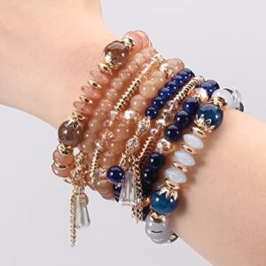 Bohemian Stackable Bead Bracelets for Women Stretch Multilayer Bracelet Set Multicolor Charm Jewelry 6 Sets