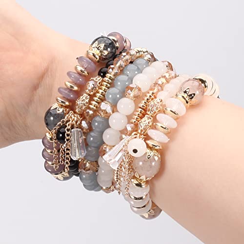 Bohemian Stackable Bead Bracelets for Women Stretch Multilayer Bracelet Set Multicolor Charm Jewelry 6 Sets