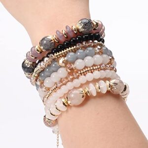 Bohemian Stackable Bead Bracelets for Women Stretch Multilayer Bracelet Set Multicolor Charm Jewelry 6 Sets