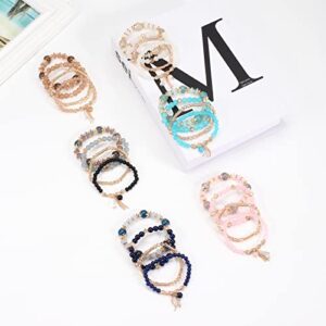 Bohemian Stackable Bead Bracelets for Women Stretch Multilayer Bracelet Set Multicolor Charm Jewelry 6 Sets