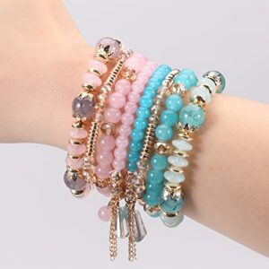 Bohemian Stackable Bead Bracelets for Women Stretch Multilayer Bracelet Set Multicolor Charm Jewelry 6 Sets