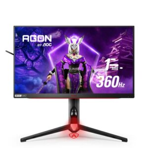 aoc agon pro ag254fg 25" tournament gaming monitor, fhd 1920x1080, 360hz, 1ms, displayhdr 400, g-sync + reflex, console ready, light fx, low input lag, height-adjustable