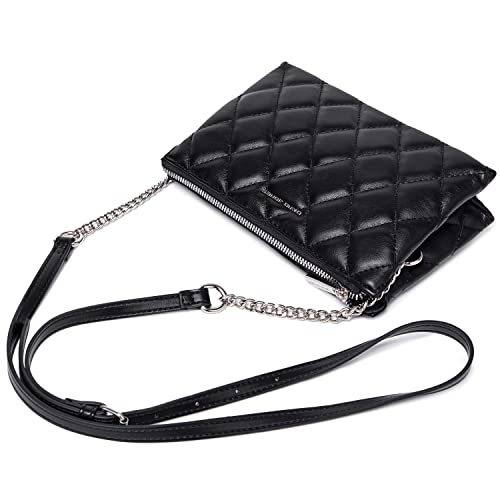 Quilted Black Crossbody Bags for Women,Faux Leather Lightweight Small Functional Shoulder Purses with Chain Strap Stylish Clutch Purse