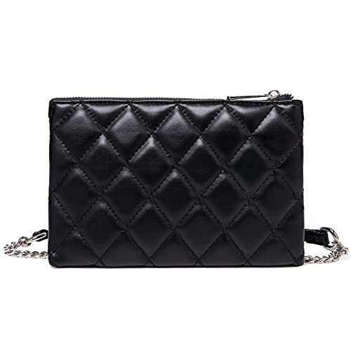 Quilted Black Crossbody Bags for Women,Faux Leather Lightweight Small Functional Shoulder Purses with Chain Strap Stylish Clutch Purse