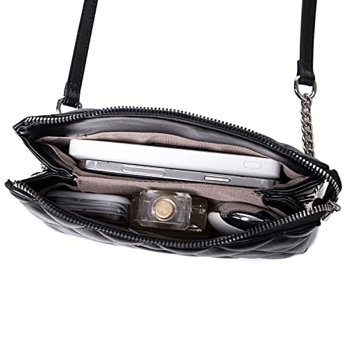 Quilted Black Crossbody Bags for Women,Faux Leather Lightweight Small Functional Shoulder Purses with Chain Strap Stylish Clutch Purse