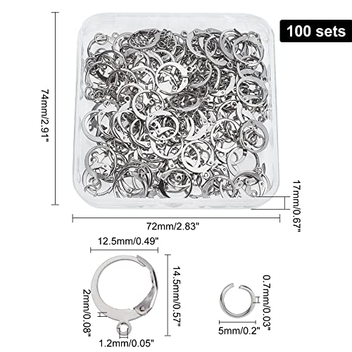 DICOSMETIC 100pcs Huggie Hoop Earring Findings and 100pcs Open Jump Rings Stainless Steel Round Earring Hooks Leverback Ear Hooks Huggie Earring with 1.2mm Loop for DIY Earring Making