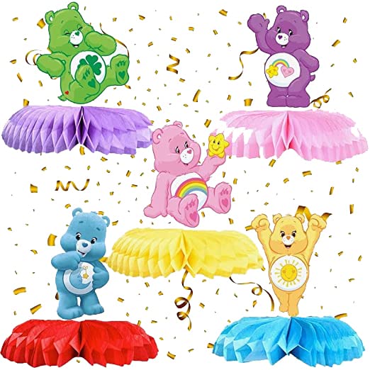 5 Pcs Cartoon Bears Party Honeycomb Centerpieces Birthday Decorations for Theme Table Toppers, 6 Inches