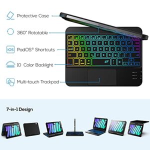 typecase Touch Keyboard Case for iPad Mini 6: 2021 8.3-inch 6th Generation, Touchpad 10 Colors Wireless Backlit Keyboard, 360 Rotatable iPad Mini 6 Keyboard, Slim Protective Cover Folio (Black)