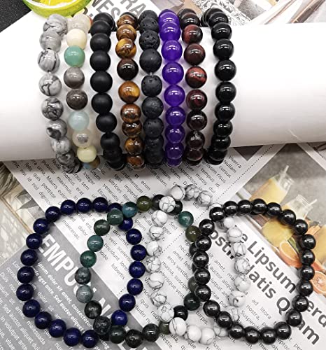 SAMOCO 1-12Pcs 8mm Stone Semi-Precious Gemstones Beaded Bracelets for Men Women Healing Crystal Stretch Beaded Bracelet Unisex