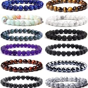 SAMOCO 1-12Pcs 8mm Stone Semi-Precious Gemstones Beaded Bracelets for Men Women Healing Crystal Stretch Beaded Bracelet Unisex