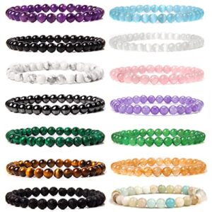 samoco 14pcs gemstone 6mm semi precious round beaded bracelet set for women men healing crystal stretch energy stone bead bracelets jewelry
