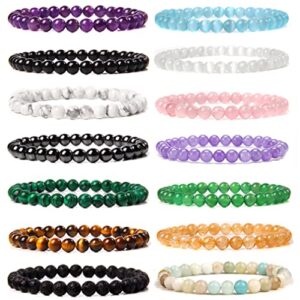 SAMOCO 14Pcs Gemstone 6mm Semi Precious Round Beaded Bracelet Set For Women Men Healing Crystal Stretch Energy Stone Bead Bracelets Jewelry