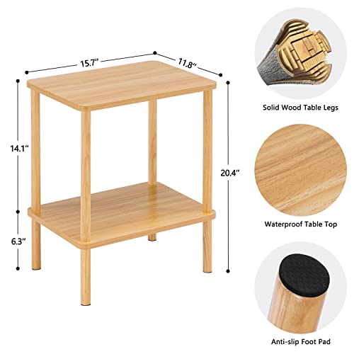 Apicizon 2 Tier End Table, Boho Side Table with Storage Shelf, Nightstand Bedside Table for Small Spaces, Bedroom, Living Room, Entryway, Farmhouse, Easy Assembly, Natural