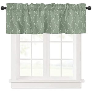 green gold wave abstract art foil print pattern farmhouse short window curtain valances, white thin line rod pocket kitchen valances for living room bedroom bathroom cafe, 1 panel - 54" x 18"