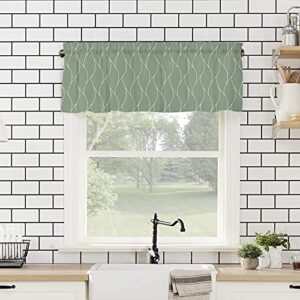 Green Gold Wave Abstract Art Foil Print Pattern Farmhouse Short Window Curtain Valances, White Thin Line Rod Pocket Kitchen Valances for Living Room Bedroom Bathroom Cafe, 1 Panel - 54" x 18"