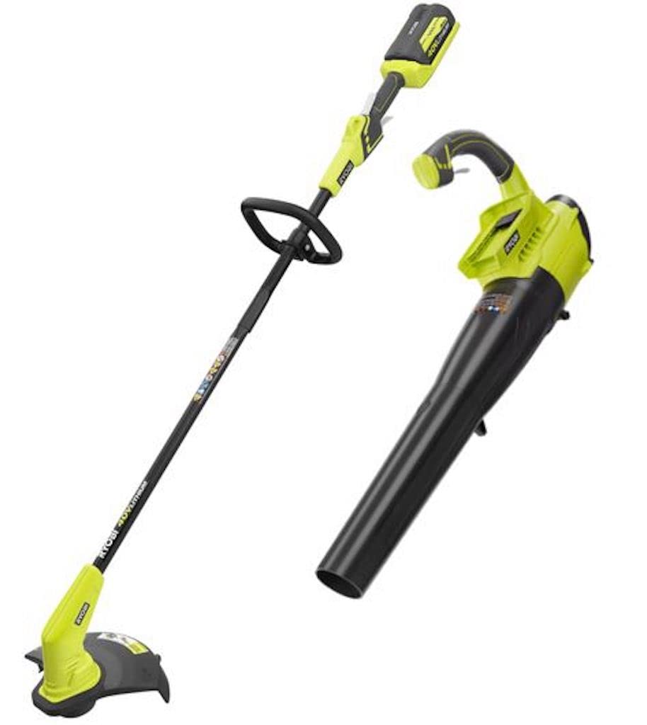 Ryobi 40V Cordless Battery Attachment Capable String Trimmer and Leaf Blower Combo Kit (2-Tools) w/ 4.0 Ah Battery & Charger