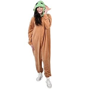 Star Wars The Mandalorian Baby Yoda Hooded Kigurumi Union Suit Pajama Onesie With Ears-XL Brown