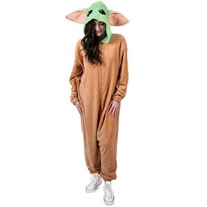 Star Wars The Mandalorian Baby Yoda Hooded Kigurumi Union Suit Pajama Onesie With Ears-XL Brown