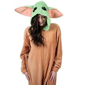 Star Wars The Mandalorian Baby Yoda Hooded Kigurumi Union Suit Pajama Onesie With Ears-XL Brown