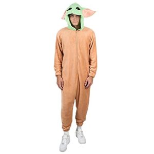 Star Wars The Mandalorian Baby Yoda Hooded Kigurumi Union Suit Pajama Onesie With Ears-XL Brown