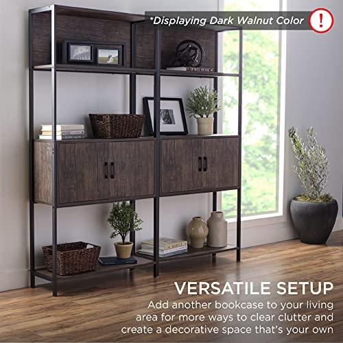 Best Choice Products 4-Tier Bookshelf, Tall Bookcase, Wood Storage Cabinet for Living Room, Bedroom, Entryway, Home Office w/Cabinet, Enclosed Storage, Shelf Space, Metal Sturdy Frame - Light Oak