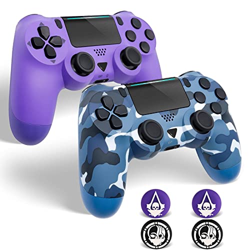 2 Pack Wireless Controller for Playstation 4, Qyszy88 Wireless Controller for Sony PS4/Pro/Slim/, with Double Shock/Stereo Headset Jack/Touch Pad/Six-axis Motion Control，Great Gamepad Gift (Blue+Purple)