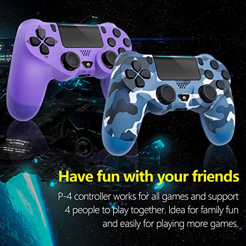 2 Pack Wireless Controller for Playstation 4, Qyszy88 Wireless Controller for Sony PS4/Pro/Slim/, with Double Shock/Stereo Headset Jack/Touch Pad/Six-axis Motion Control，Great Gamepad Gift (Blue+Purple)