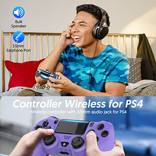 2 Pack Wireless Controller for Playstation 4, Qyszy88 Wireless Controller for Sony PS4/Pro/Slim/, with Double Shock/Stereo Headset Jack/Touch Pad/Six-axis Motion Control，Great Gamepad Gift (Blue+Purple)