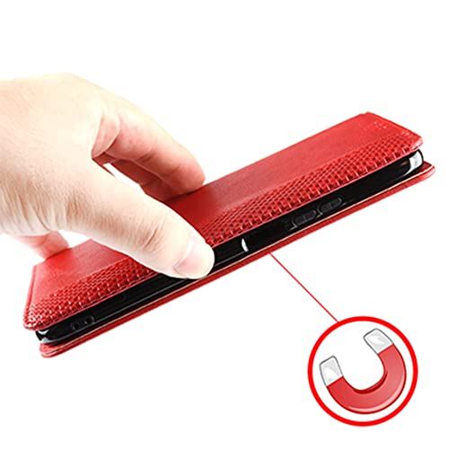 NATUMAX Wallet Folio Case for LG V60 THINQ 5G, Premium PU Leather Slim Fit Cover for V60 THINQ 5G, 2 Card Slots, Horizontal Viewing Stand, Small Lattice, Red