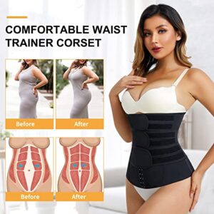 LMOYAKG Waist Trainer Corset for Women Trimmer Belt Workout Body Shaper Cincher Tummy Control Sport Girdle with Steel Bones (Small, Black)