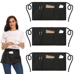 nobondo 3 pack waitress aprons with 3 pockets - waist aprons for women men commercial waiter half apron with extra long straps reinforced seams for restaurant server