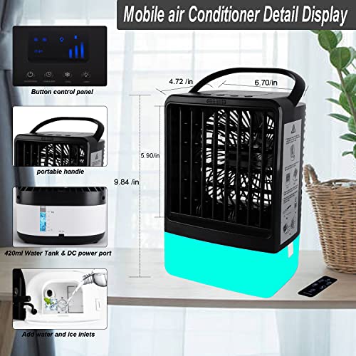 Portable Air Conditioner Fan, Personal Air Cooler, Built in 4000mAh Battery With Remote, Evaporative Mini Air Conditioner Humidifier Fan for Bedroom/Home/Office/Camping.